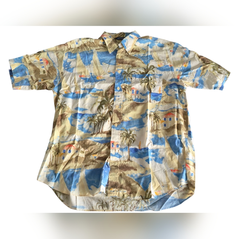 Vintage Nautica Hawaiian Boats Tropical Shirt Men's Large Multi-color